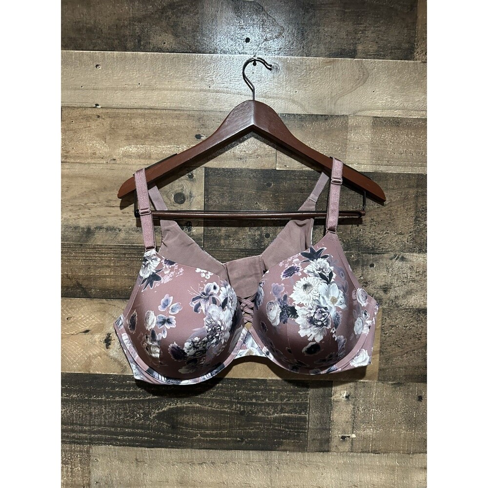 Torrid 46DD XO Plunge Push Up Mauve Flower Womens Plus